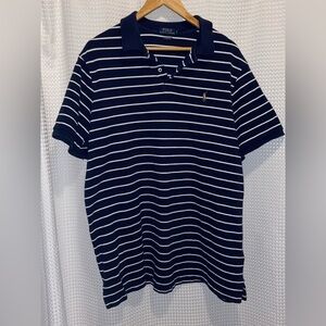 2/40$ Men’s Ralph Lauren white & Navy blue striped knit cotton polo‎ Sz XL